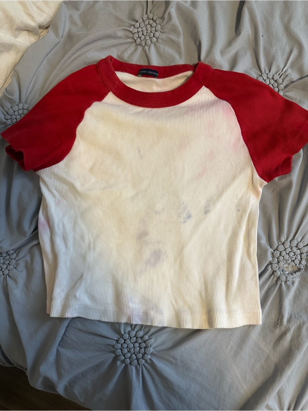 Brandy Melville Red & White Ribbed Raglan Crop Tee